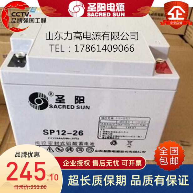 圣阳蓄电池 SP12-26/12V26AH后备EPS主机蓄电池12V26AH照明蓄电池