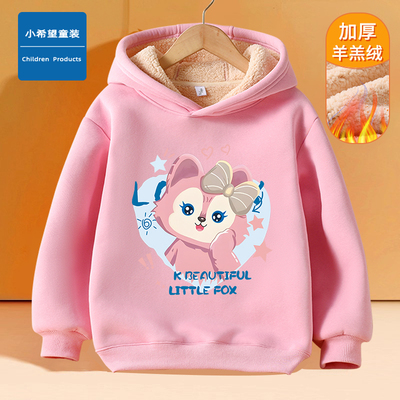 女童加绒连帽卫衣2025春季新款