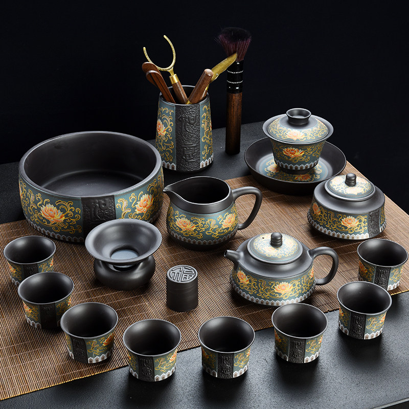 紫砂茶具套组珐瑯彩高端中式茶壶盖碗杯陶瓷家用客厅办公轻奢礼品