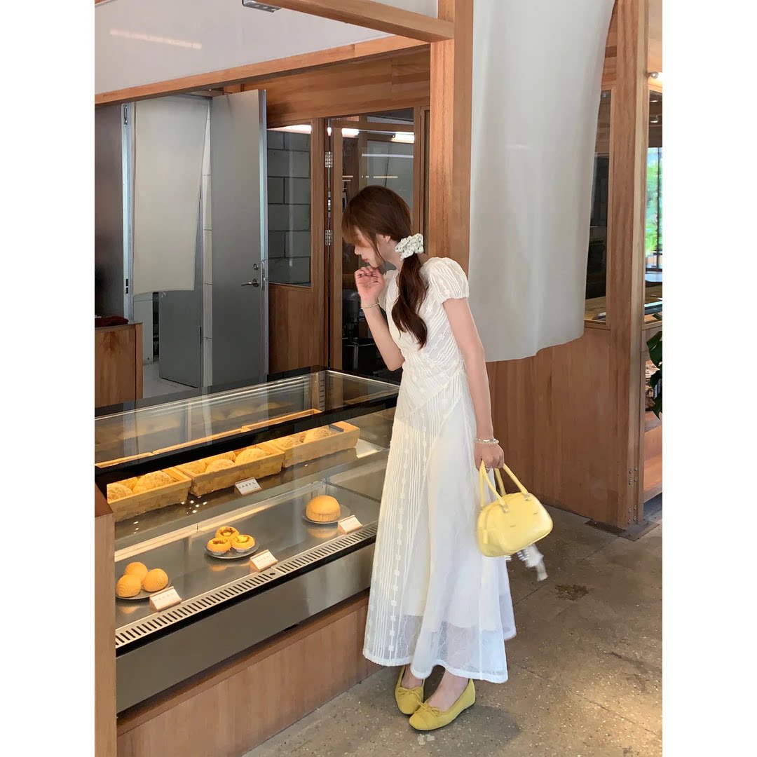 声雨竹新中式旗袍改良绝美蕾丝洋装女夏季优雅提花海边度假沙滩长
