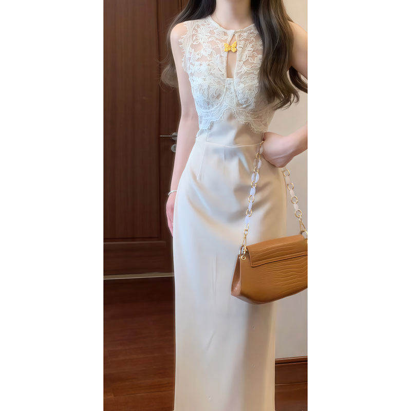 声雨竹法式高级感超好看蕾丝吊带连衣裙子女夏季时尚气质感修身包
