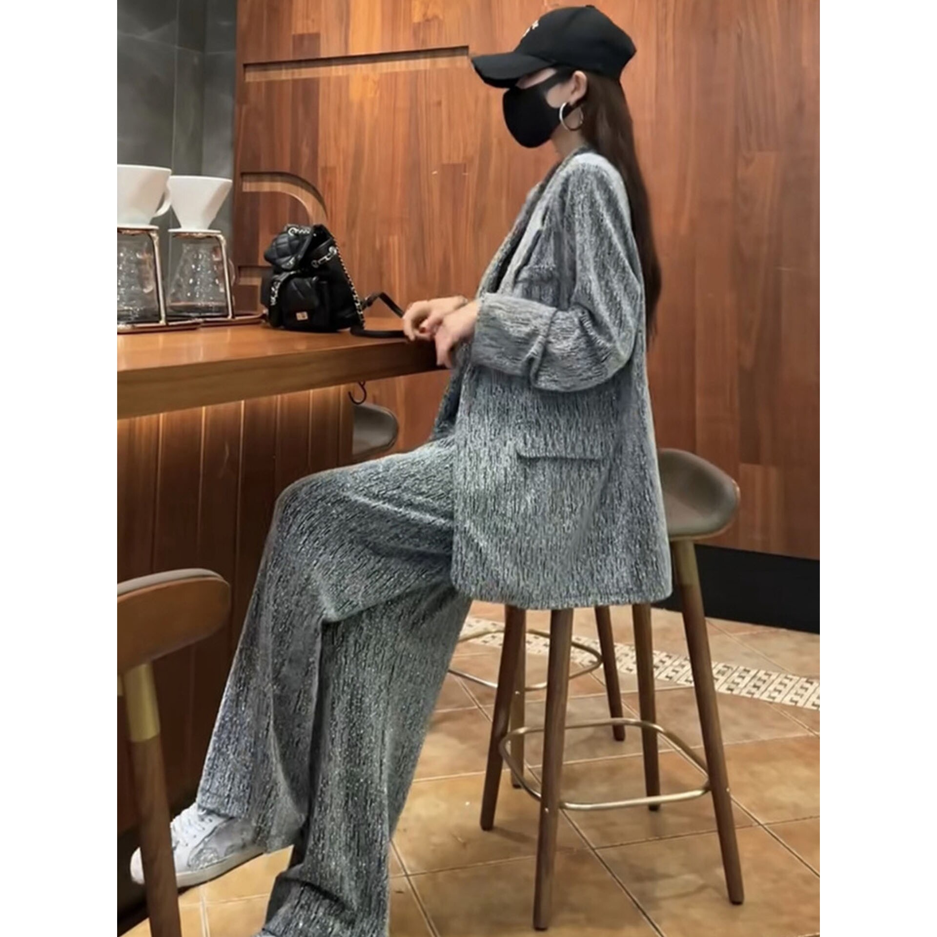 声雨竹2026秋季网红新款职业西服套装女高级灰色重工亮钻显瘦外套