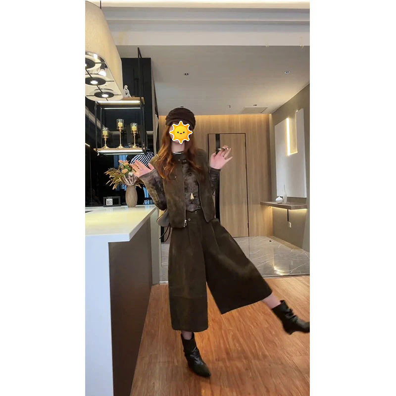 声雨竹2026秋季新款时尚百搭超好看气质酷飒打底衫+马甲+裤子三件