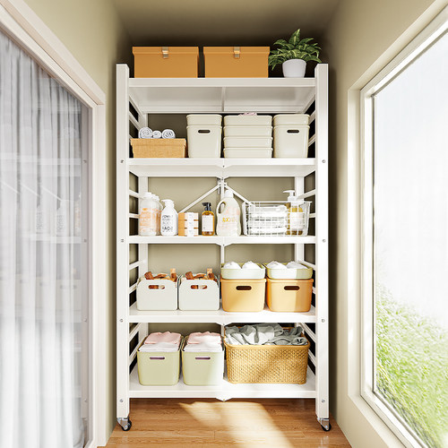 阳台移动多层收纳置物架子卧室客厅厨房移动滑轮家用储物碳钢货架