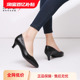 女鞋 春夏通勤上班鞋 中细高跟鞋 红蜻蜓皮鞋 一脚蹬懒人浅口职业单鞋