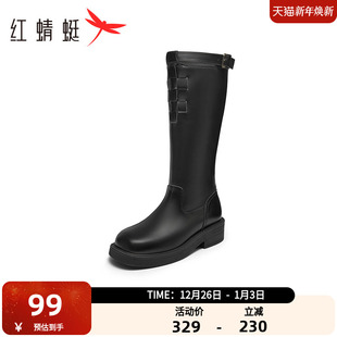 靴小个子厚底高筒靴潮 百搭时装 红蜻蜓机车骑士靴冬季 女鞋