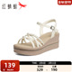 软底一字带鞋 红蜻蜓坡跟凉鞋 子 新款 松糕厚底水钻女鞋 女款 2025夏季