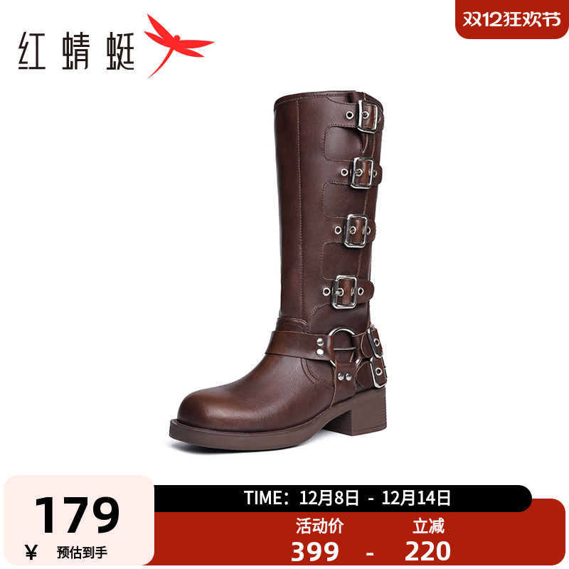 牛仔西部靴红蜻蜓女鞋