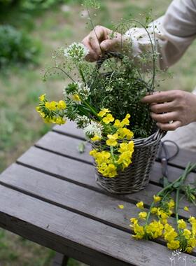 NfT 法式乡村复古壁挂花篮 灰色做旧柳编篮筐 插花器 杂物收纳筐
