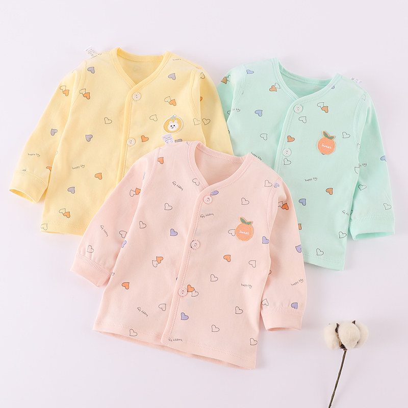 新生婴儿春秋全棉衣服开衫长袖纯棉贴身内衣百天宝宝单件秋衣上衣