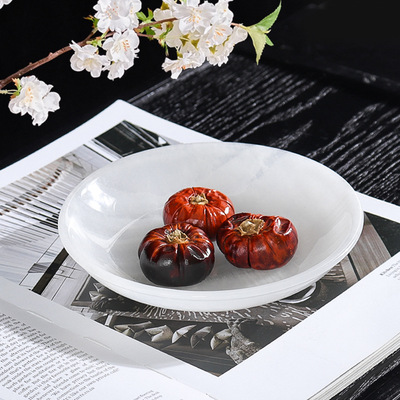 天然大理石玉石圆形碟子果盘托盘