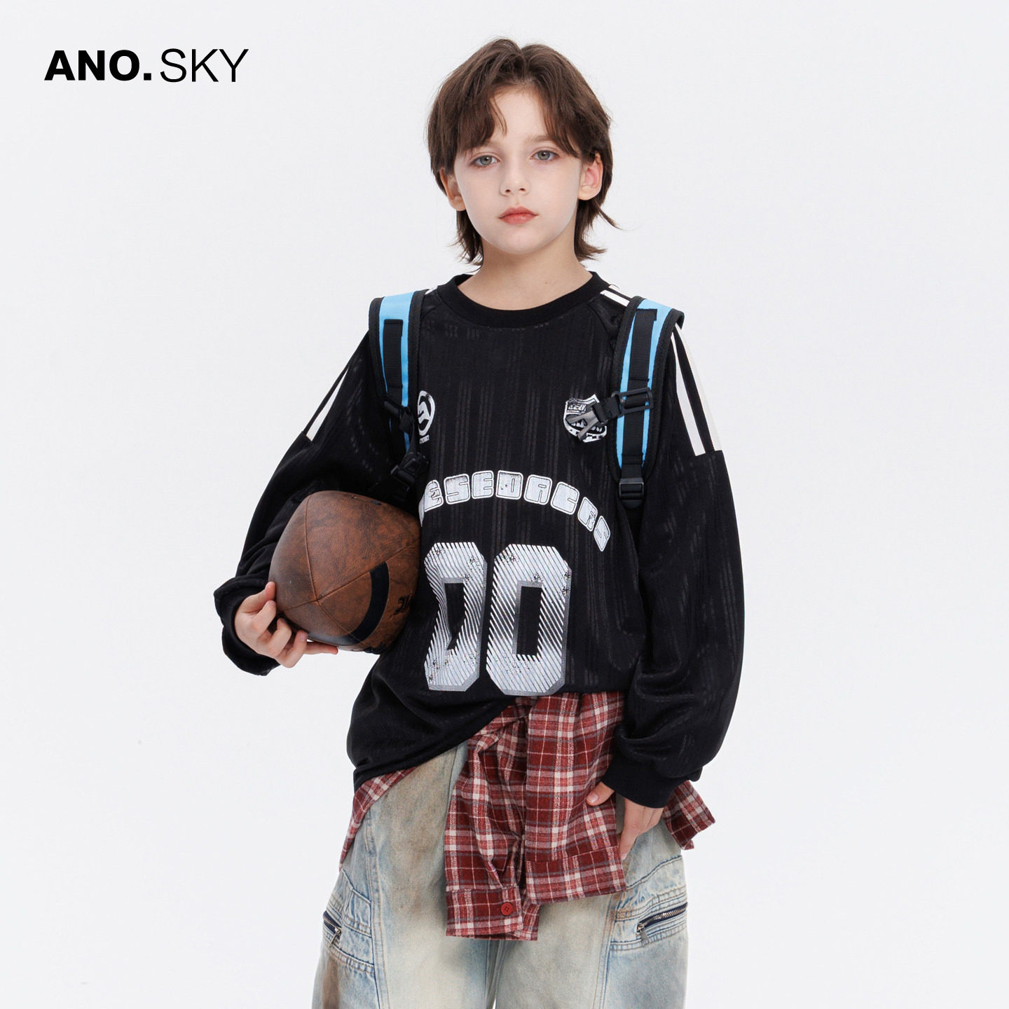 anothersky 男童卫衣春秋黑色运动上衣2026新款儿童秋装长袖衣服