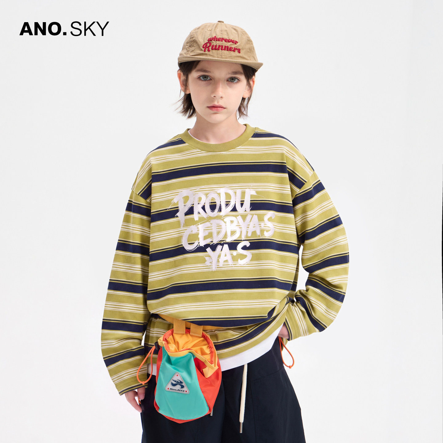 anothersky 男童春秋季韩范条纹运动长袖t恤2026新款儿童宽松上衣