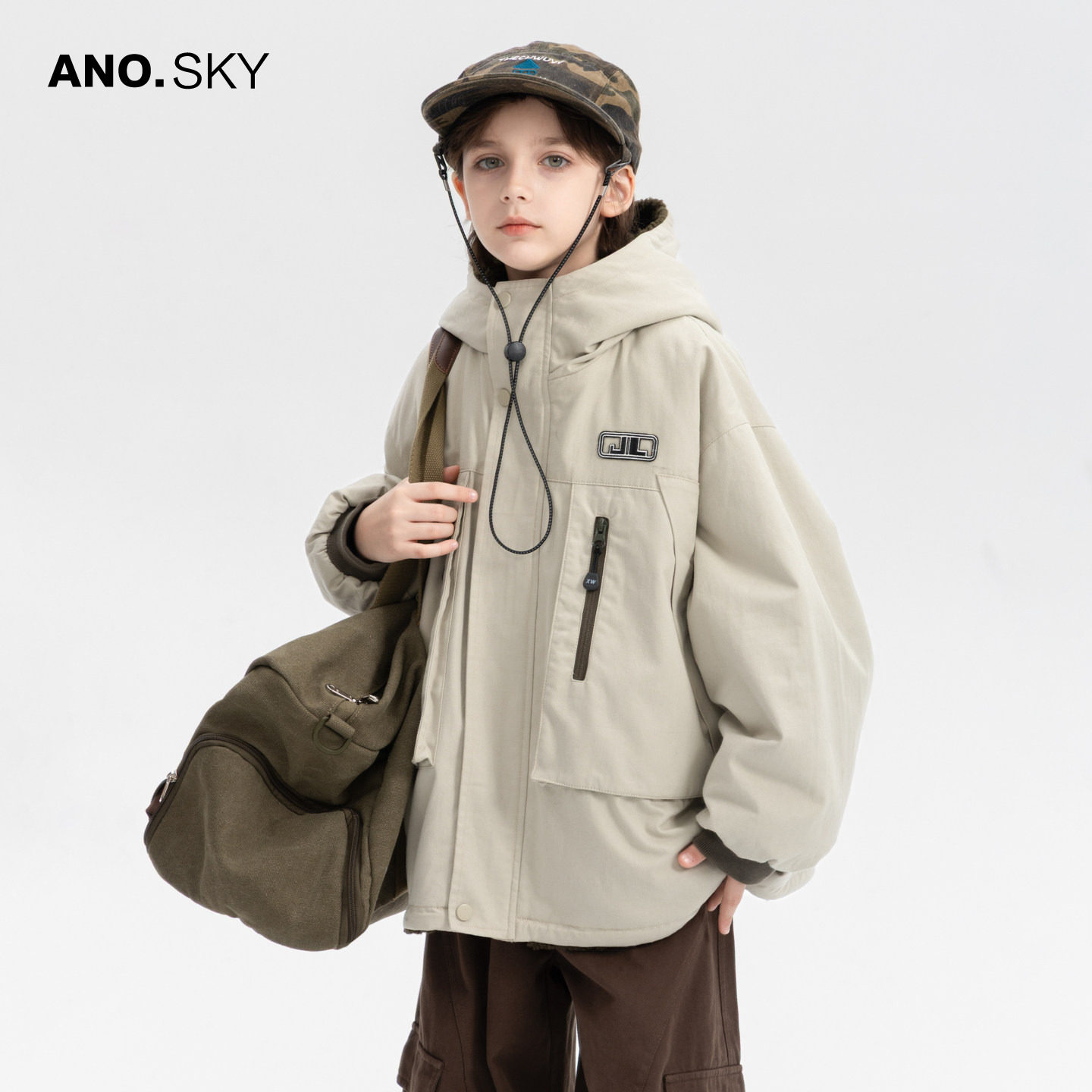 anothersky 男童冬装夹棉加厚工装棉服2026新款儿童保暖棉袄外套