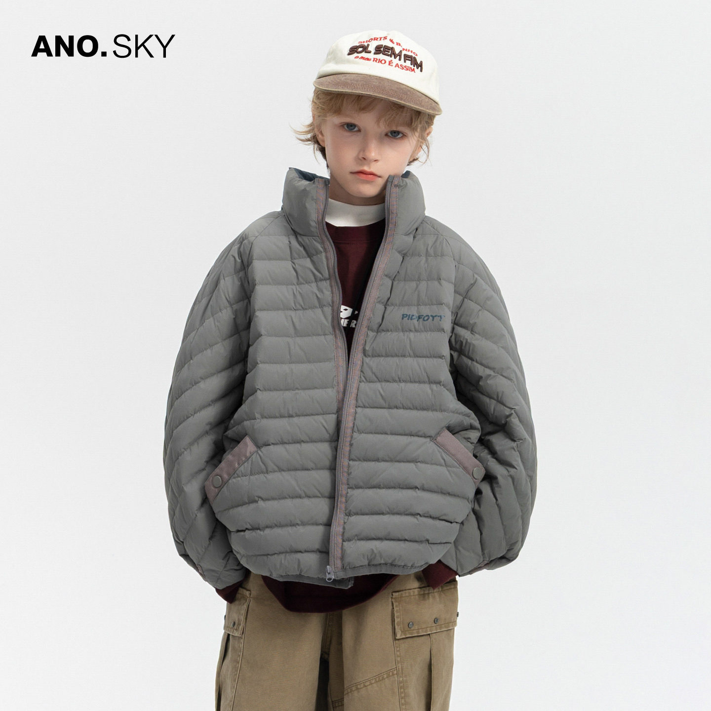 anothersky 儿童冬装轻薄短款羽绒服2026新款男大童宽松加厚外套