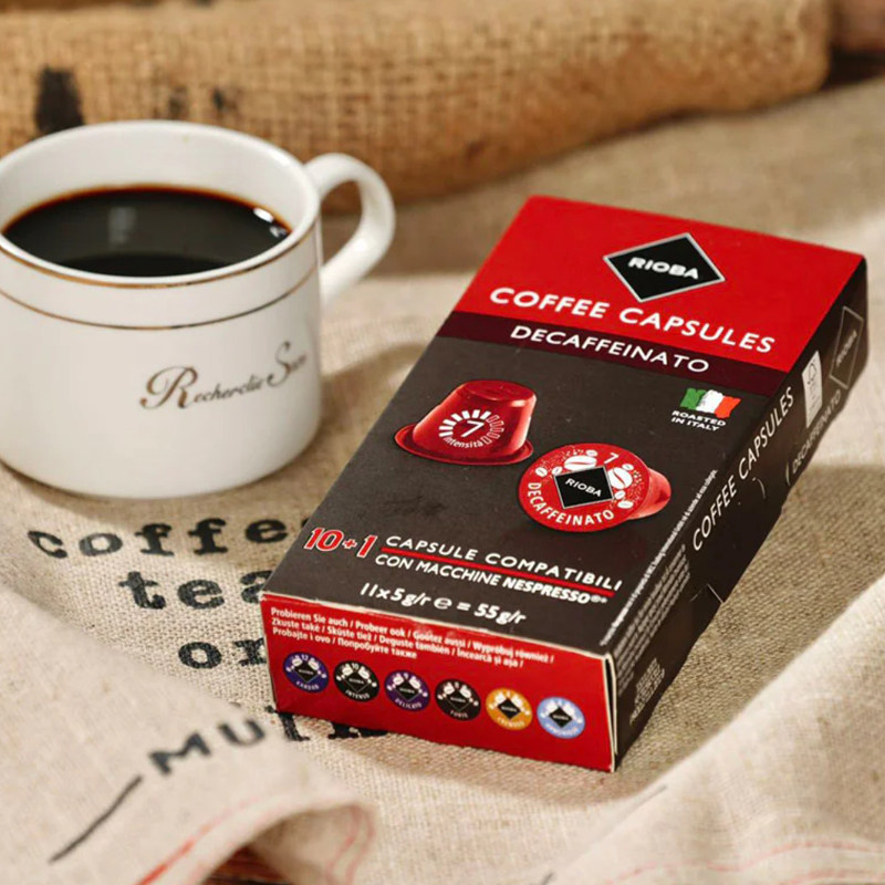 麦德龙意大利原装进口瑞吧rioba胶囊咖啡减因口味11*5g减因口味
