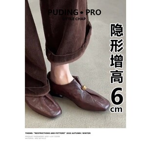 真皮版~气质复古老钱风褶皱乐福鞋女英伦通勤舒适粗跟小皮鞋单鞋