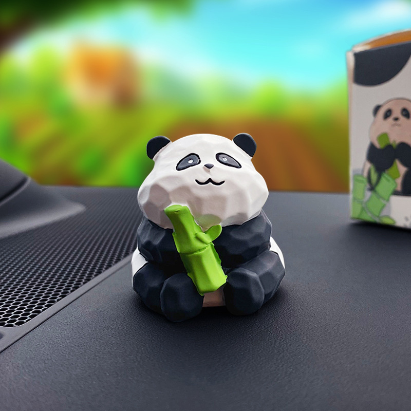 【2件9折】木雕熊猫摆件车家2用