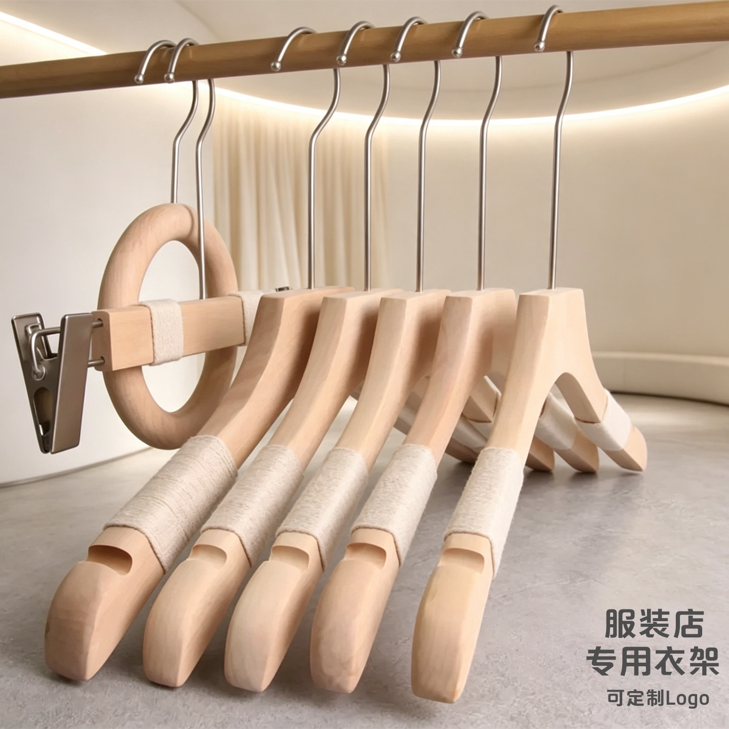 衣架服装店专用男装女装店无漆防滑植绒家用无痕定制原木酒店实木