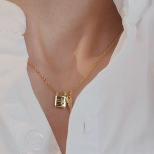 原创设计小金锁女款 钥匙 925银镀金项链 天 Heymen黑门