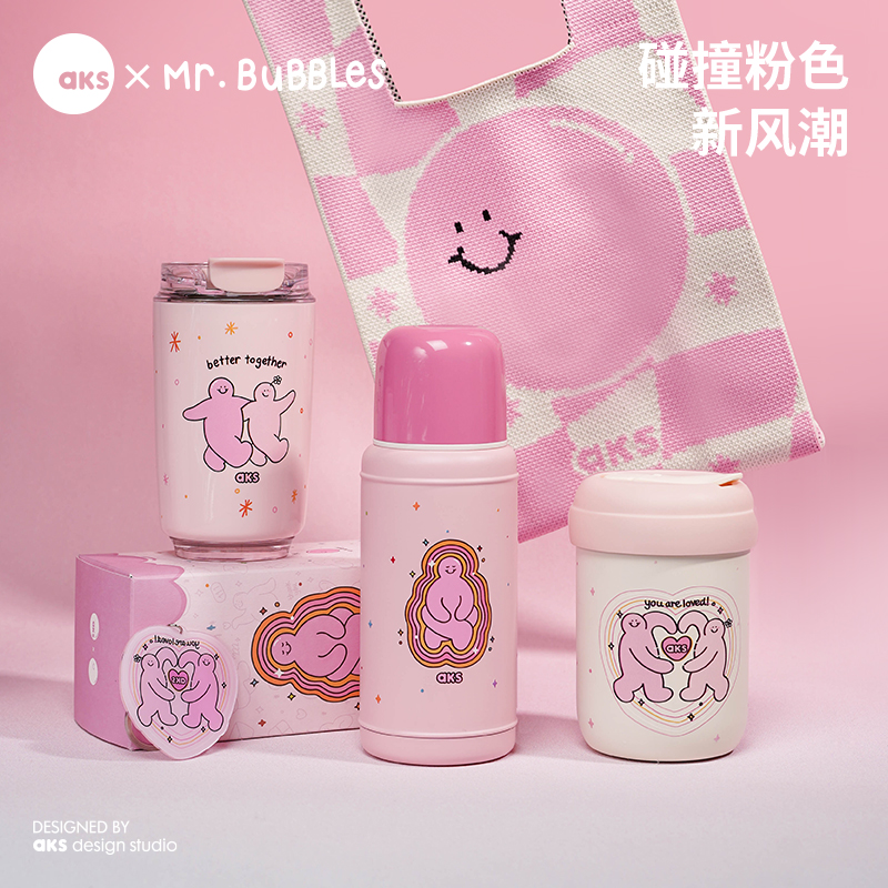 AKS X  Mr.BuBBLeS 保温杯高颜值咖啡杯不锈钢水杯可爱杯子女生