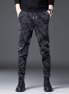 潮牌迷彩休闲裤男士时尚潮流春秋季百搭小脚长裤男韩版修身哈伦裤