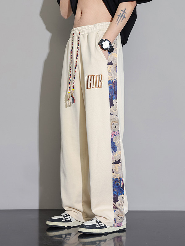 潮牌休闲卫裤男宽松直筒系绳夏季薄款新款垂感阔腿运动长裤子男款