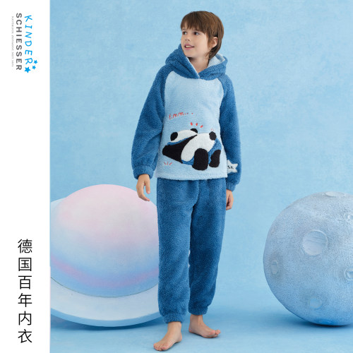 舒雅男童法兰绒熊猫乐园家居套装