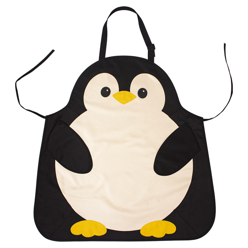 企鹅围裙隔油隔水可爱卡通新款摆摊家用定制印字防水三合面料围腰