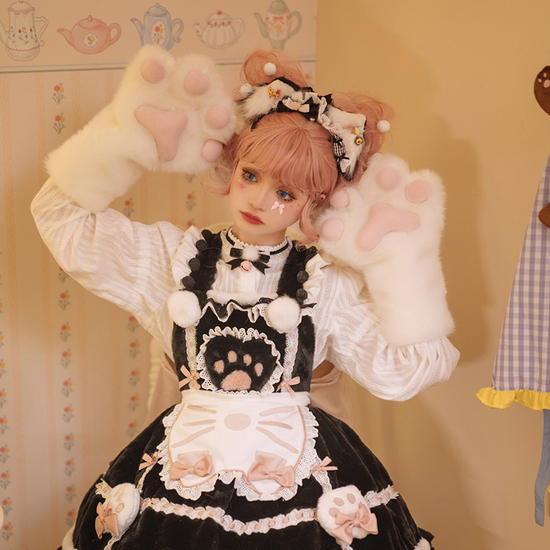 六芒星洛丽塔秋冬保暖毛茸茸fursuit兽装爪子可爱毛绒兽爪猫爪手