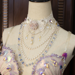 六芒星原创lolita手作洛丽塔玫瑰蕾丝项链choker珍珠水晶配饰 涟