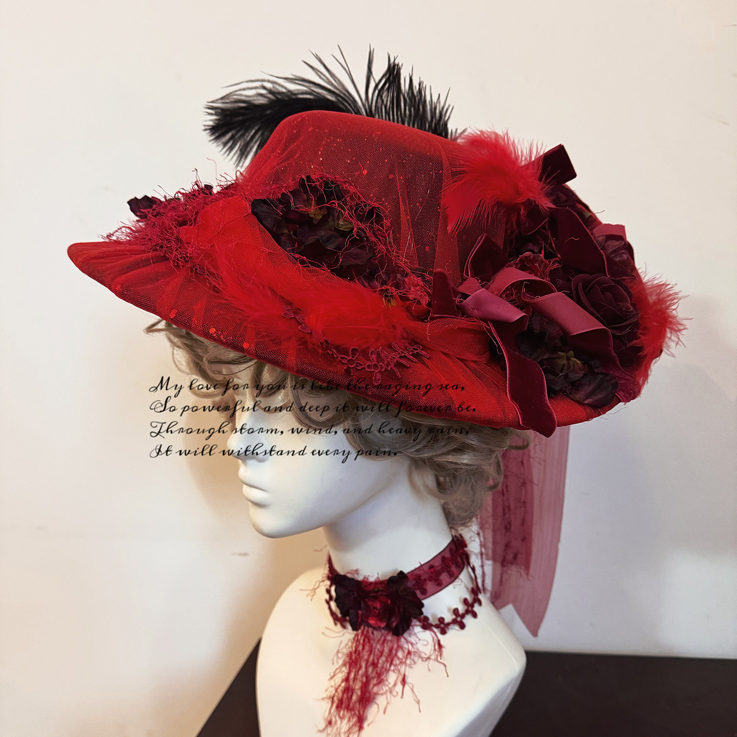 复古酒红哥特暗黑风礼帽六芒星lolita原创玫瑰羽毛vintage头饰,模玩/动漫/周边/娃圈三坑/桌游,lolita洛丽塔配饰小物/道具,淘宝优惠券,粉丝福利购,淘宝优惠卷