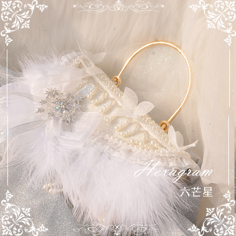 六芒星lolita花嫁古典玩偶新娘婚纱晚宴羽毛仙气少女手提包斜挎包