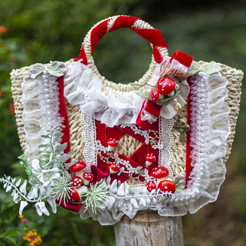 六芒星lolita原创手作田园风森系蘑菇手提包甜lo可爱lo包拍摄道具