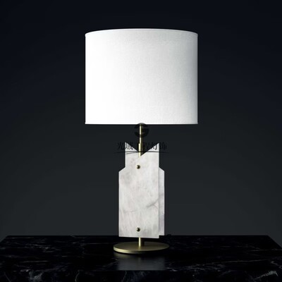 复刻定制云石台灯 Pi床头雪花石Lambda灯 书房石材酒店转角定制灯