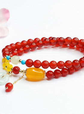 天然红玛瑙手串玉髓翡翠平安扣手链南红手链珠宝手串双圈手串女款
