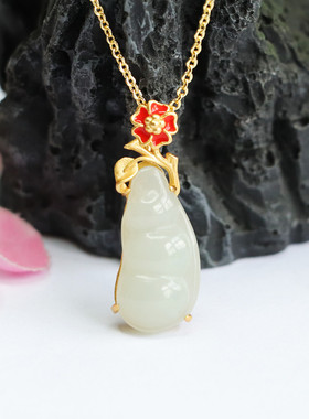 S925银镶天然和田玉吊坠白玉四季豆福豆节日礼物高级感百搭送女友