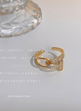 高级感微镶锆石镀14K几何轻奢开口可调节戒指食指戒工厂手饰批发