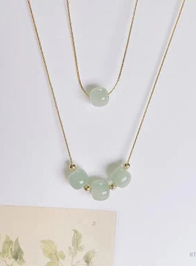 18K金镶天然和田玉吊坠锁骨项链珠宝首饰送女友礼物精致高级轻奢