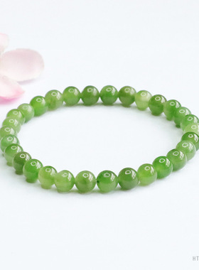纯天然和田玉碧玉阳绿手串俄料手链玉石阳绿玉高级感玉石手链