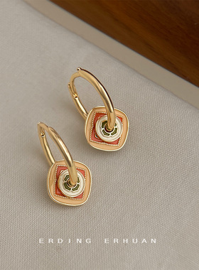 设计师款国潮新中式珐琅滴釉彩绘几何耳饰工厂新款耳环女义乌饰品