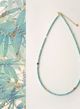 原创新中式天然蓝绿松石南红多宝项链锁骨链送闺蜜朋友礼物