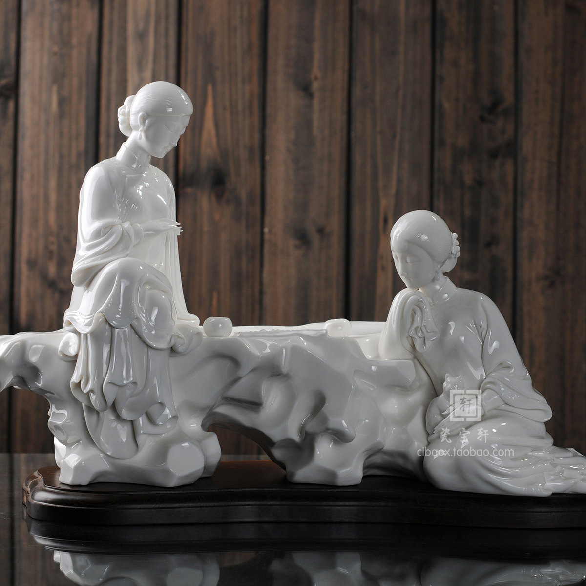 乐在棋中 德化白瓷古典美女仕女博弈棋盘人物雕塑工艺品摆件