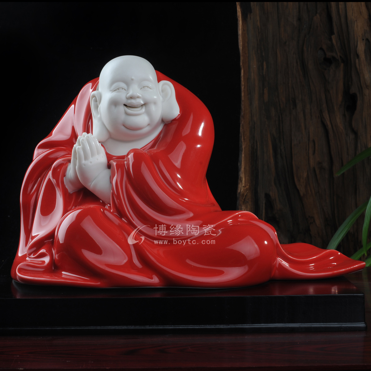 迎福弥勒德化瓷红釉红红火火弥勒笑佛摆件招财喜庆可爱德化白瓷