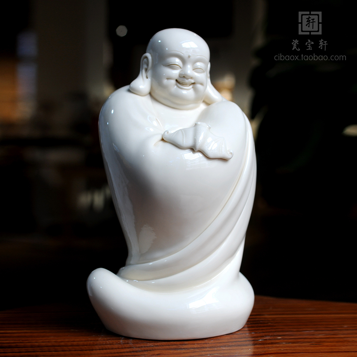 福在眼前德化陶瓷白瓷弥勒站立可爱笑佛家居办公室桌面工艺品摆件