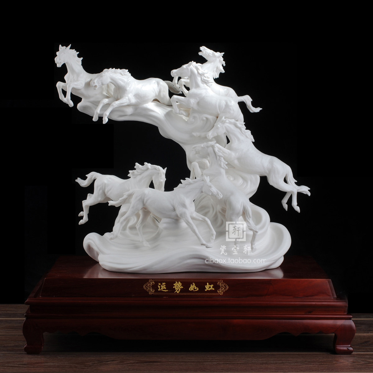 八马奔腾 运势如虹白瓷马雕塑 家居办公招财风水商务礼品工艺摆件