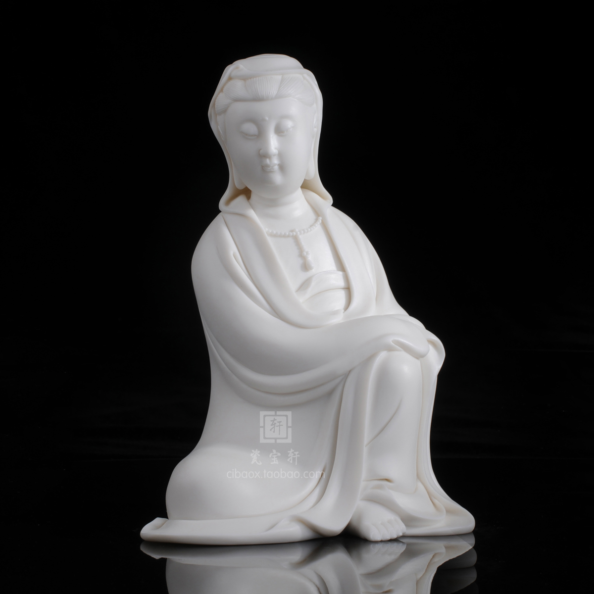 披坐观音陶瓷人物观世音菩萨佛像德化白瓷塑佛堂供奉工艺品摆件