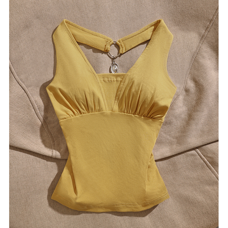 UNMN法式复古黄色辣妹吊带背心女夏季外穿设计感小众修身显瘦上衣