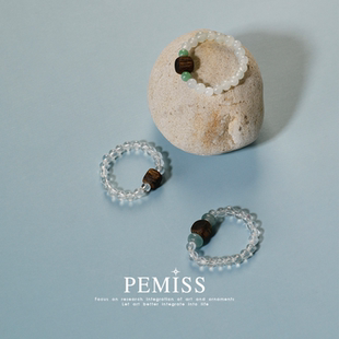 新中式复古清冷感奇楠沉香木串珠戒指翡翠水晶串珠戒指女小众设计