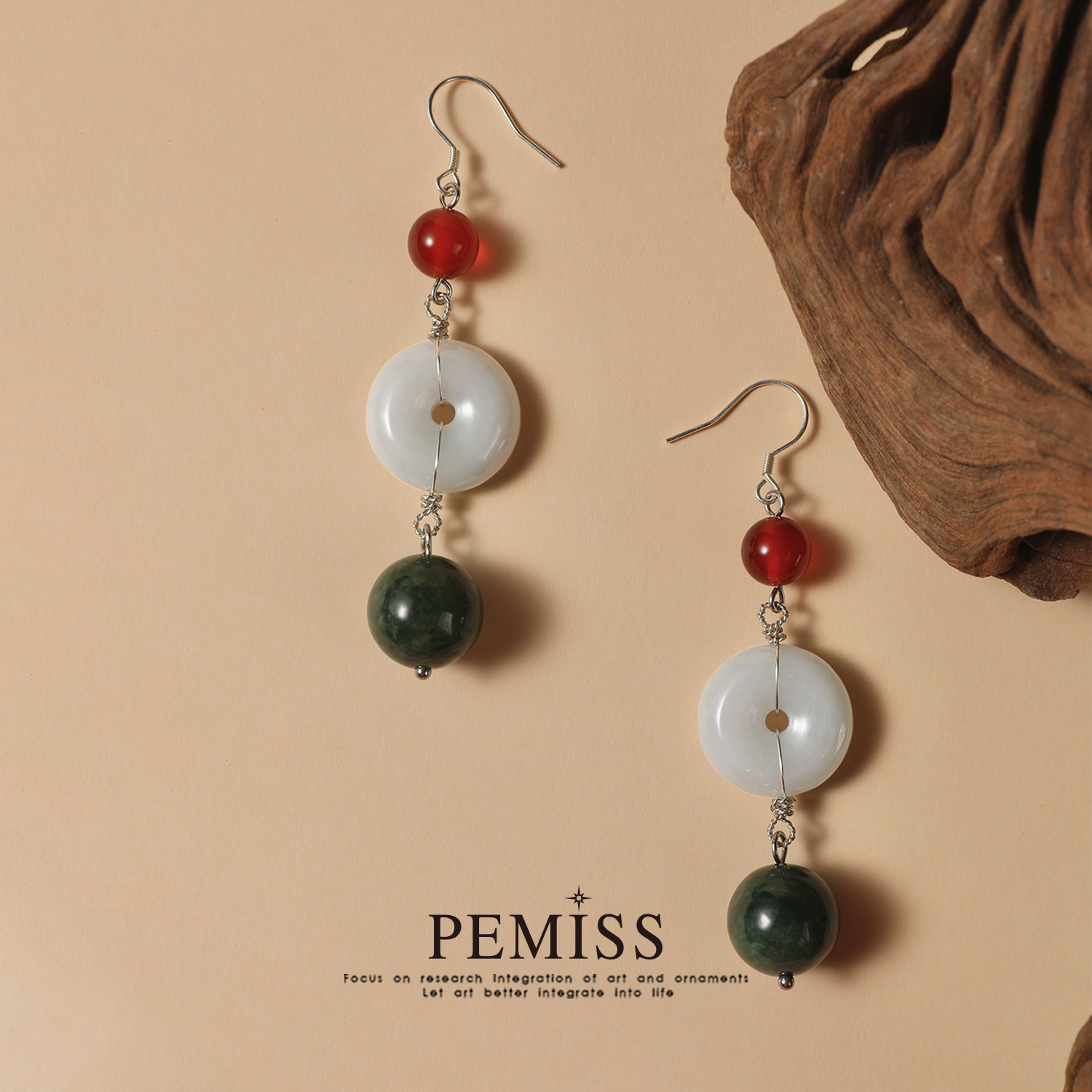 PEMISS平安扣翡翠红玛瑙冰种耳饰